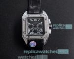 Swiss Cartier Santos Replica Watch Black Dial Diamond Bezel